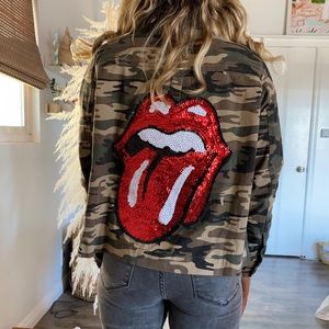 Camo Rolling Stones sequin jacket